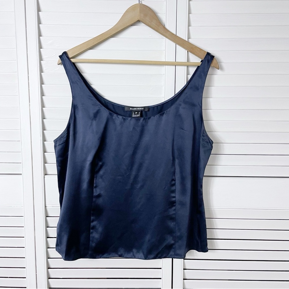 Ellen Tracy navy blue silk tank top